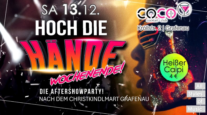 Flyer/Grafik zum Event: After Christkindlmarkt Party @ COCO Grafenau am Sa., 13.12.2025 von 20:00 bis 03:00 Uhr