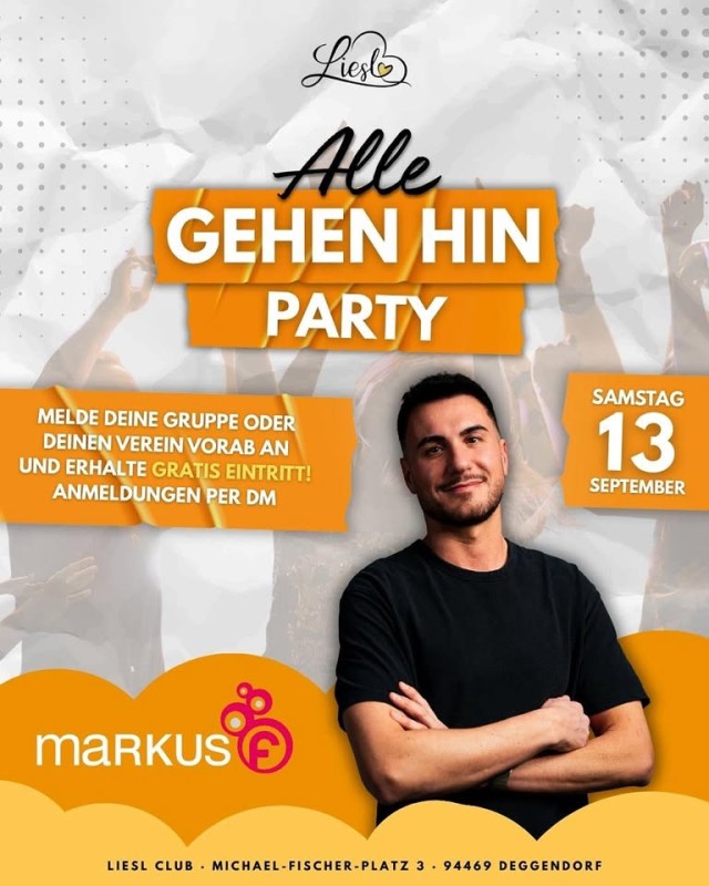 Flyer/Grafik zum Event: Alle gehen hin Party im Liesl Club am Sa., 13.09.2025 ab 21:00 Uhr