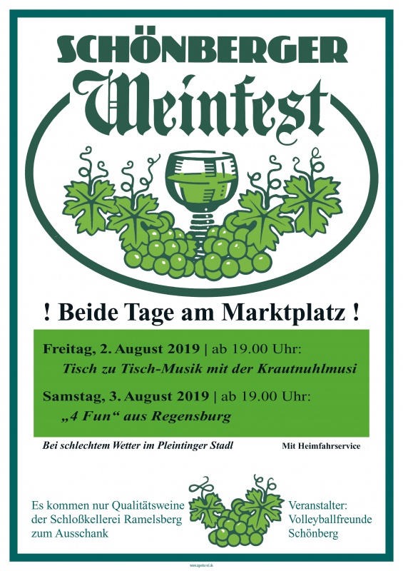 Flyer/Grafik zum Event: Schönberger Weinfest 2019 am Fr., 02.08.2019 - Sa., 03.08.2019 ab 19:00 Uhr