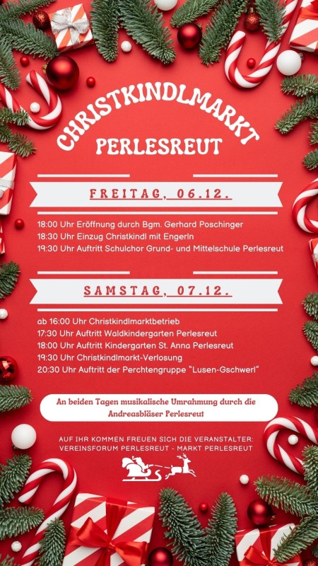 Flyer/Grafik zum Event: Christkindlmarkt Perlesreut am Fr., 06.12.2024 - Sa., 07.12.2024