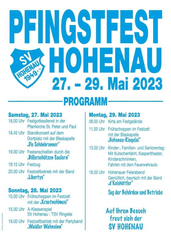 Flyer/Grafik zum Event: Pfingstfest Hohenau am Sa., 27.05.2023 - Mo., 29.05.2023