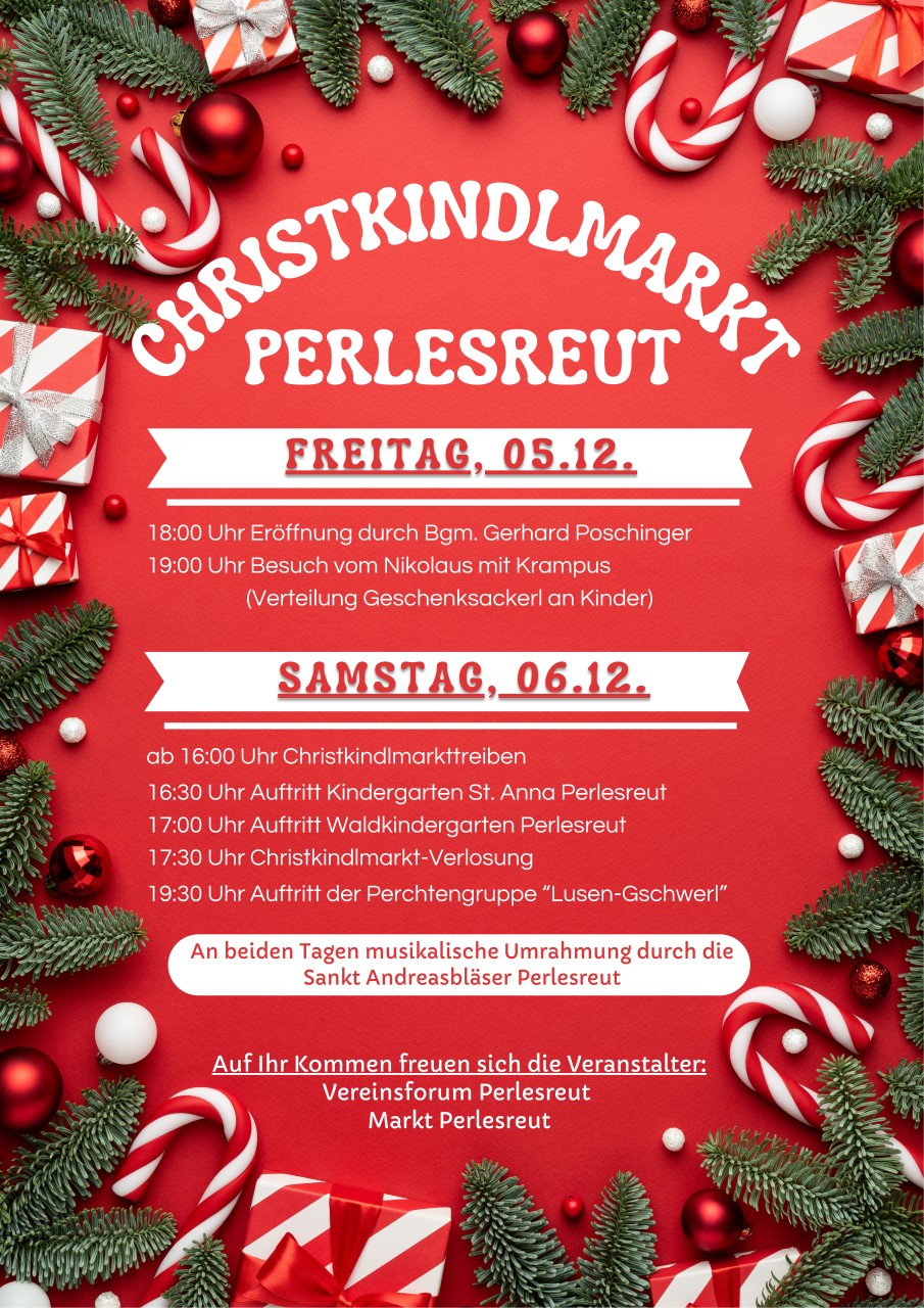 Flyer/Grafik zum Event: Christkindlmarkt Perlesreut 2025 am Fr., 05.12.2025 - Sa., 06.12.2025