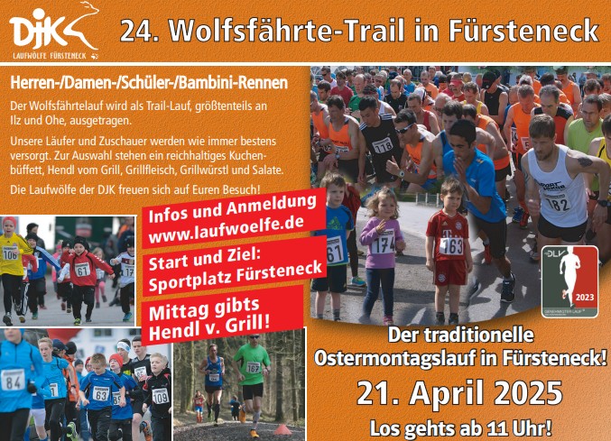 Flyer/Grafik zum Event: Auf zur Spur des Wolfes – der 24. Wolfsfährte-Trail ruft! am Mo., 21.04.2025 ab 11:00 Uhr