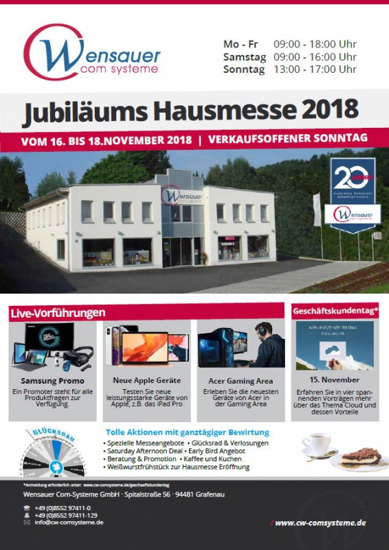 Flyer/Grafik zum Event: Hausmesse - Wensauer Com-Systeme am Do., 15.11.2018 - So., 18.11.2018