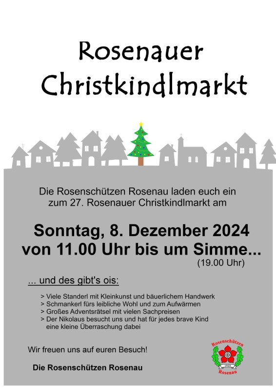 Flyer/Grafik zum Event: Rosenauer Christkindlmarkt am So., 08.12.2024 ab 11:00 Uhr