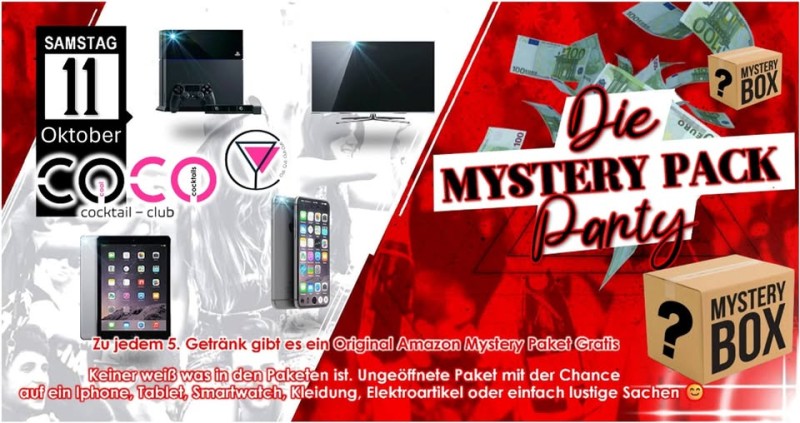 Flyer/Grafik zum Event: Mystery Pack Party Vol. I im COCO Cocktail-Club Grafenau am Sa., 11.10.2025 ab 21:00 Uhr