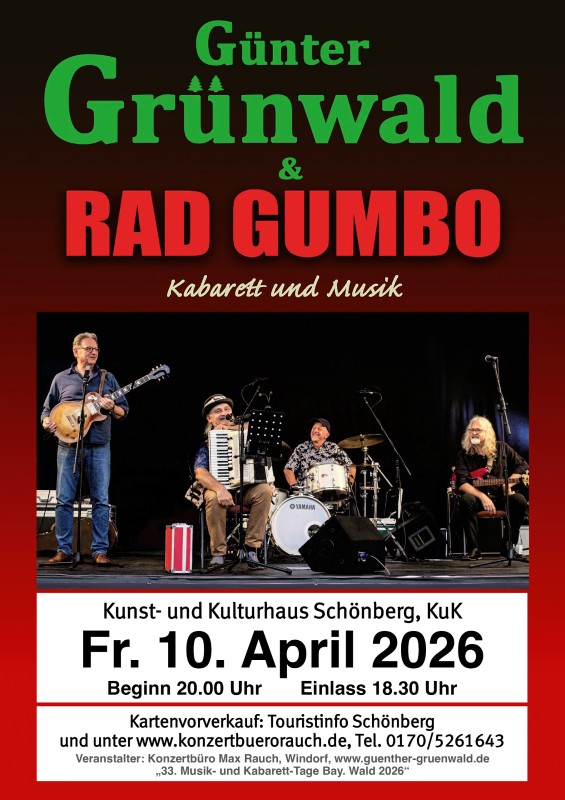 Flyer/Grafik zum Event: Günter Gründwald & Rad Gumbo in Schönberg am Fr., 10.04.2026 von 20:00 bis 23:00 Uhr