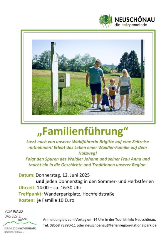 Flyer/Grafik zum Event: Familienführung - Auf den Spuren einer Waidler Familie am Do., 12.06.2025 von 14:00 bis 16:30 Uhr