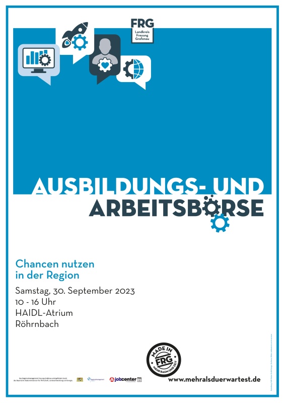 Flyer/Grafik zum Event: Ausbildungs- und Arbeitsbörse FRG 2023 am Sa., 30.09.2023 von 10:00 bis 16:00 Uhr