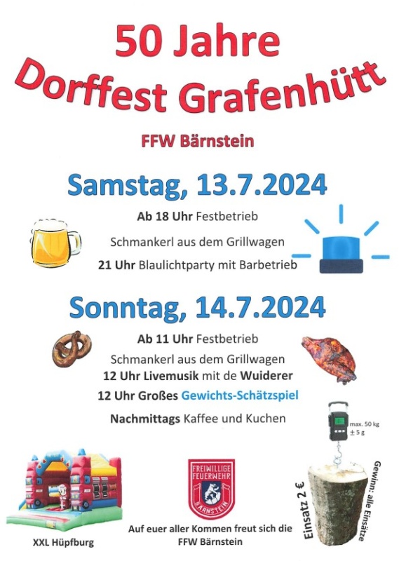 Flyer/Grafik zum Event: 50 Jahre Dorffest Grafenhütt am Sa., 13.07.2024 - So., 14.07.2024