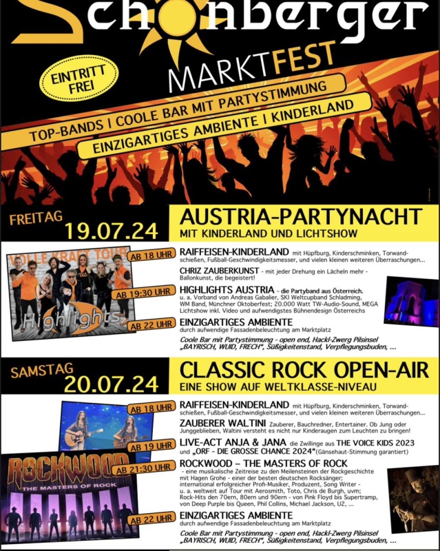 Flyer/Grafik zum Event: Marktfest Schönberg 2024 am Fr., 19.07.2024 - Sa., 20.07.2024