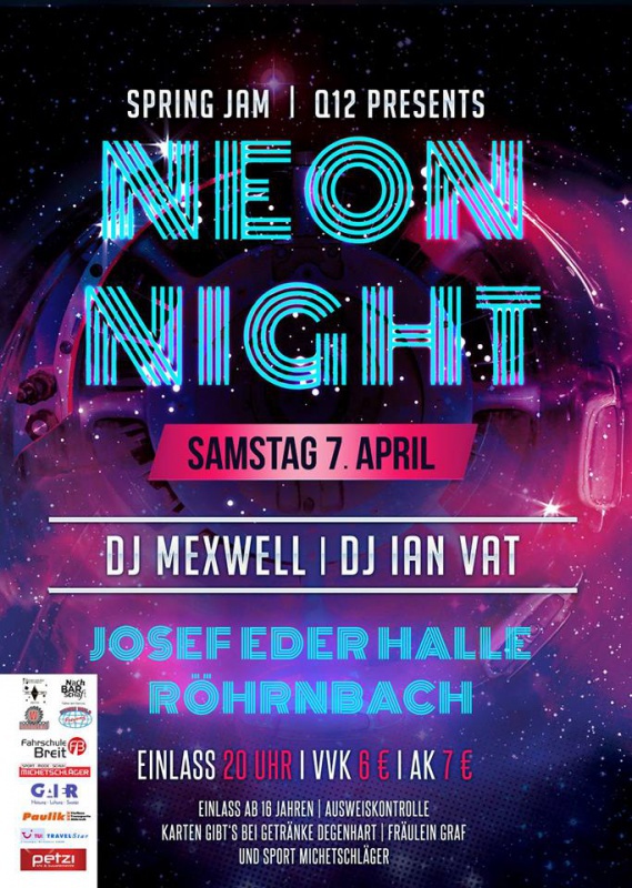Flyer/Grafik zum Event: Spring Jam 2018 - Neon Night am Sa., 07.04.2018 - So., 08.04.2018 von 20:00 bis 03:00 Uhr