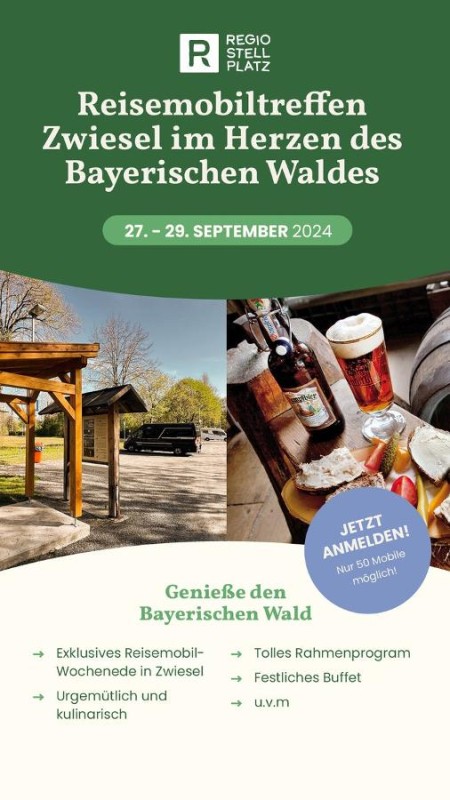 Flyer/Grafik zum Event: Reisemobiltreffen Zwiesel am Fr., 27.09.2024 - So., 29.09.2024