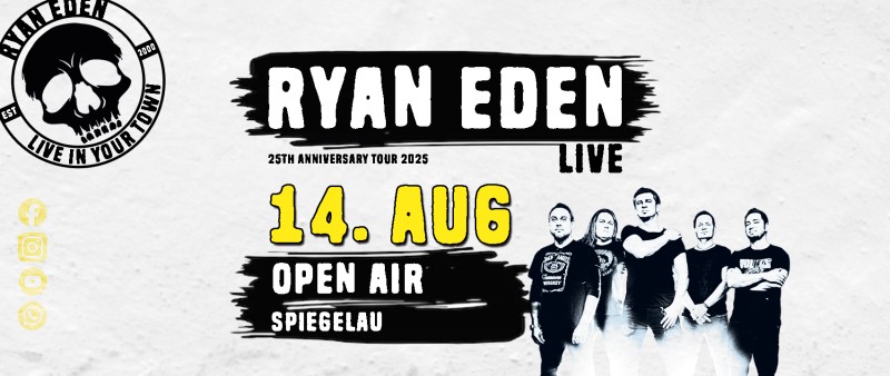 Flyer/Grafik zum Event: Open Air mit der Rockband "Ryan Eden" am Do., 14.08.2025 von 19:00 bis 23:00 Uhr