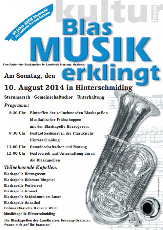 Flyer/Grafik zum Event: Blasmusik erklingt in Hinterschmiding am So., 10.08.2014