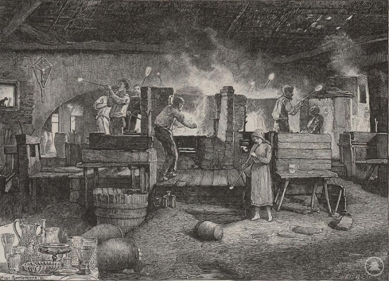 Glasherstellung in einer früheren Glashütte.