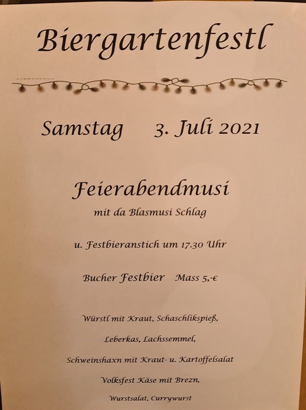 Flyer/Grafik zum Event: Biergartenfestl - Bräustüberl Grafenau am Sa., 03.07.2021 ab 17:30 Uhr