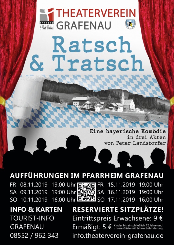 Flyer/Grafik zum Event: Der Theaterverein Grafenau spielt "Ratsch und Tratsch" am Fr., 08.11.2019 von 19:00 bis 22:00 Uhr