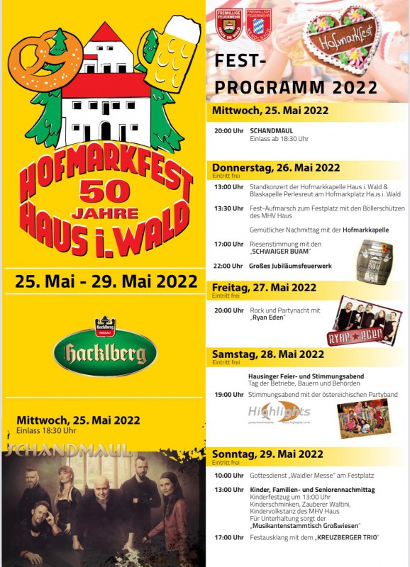 Flyer/Grafik zum Event: 50. Hofmarkfest Haus i. Wald 2022 | 50. Jubiläum am Mi., 25.05.2022 - So., 29.05.2022