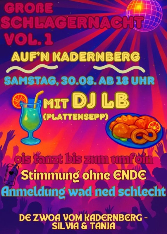 Flyer/Grafik zum Event: Große Schlagernacht am Sa., 30.08.2025 von 18:00 bis 23:00 Uhr
