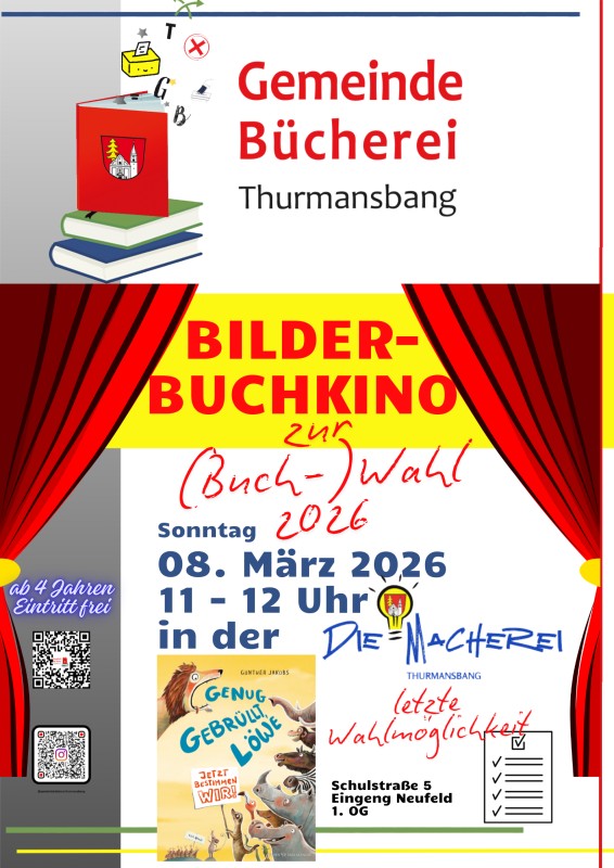 Flyer/Grafik zum Event: Bilderbuchkino zur (Buch-) Wahl am So., 08.03.2026 ab 11:00 Uhr