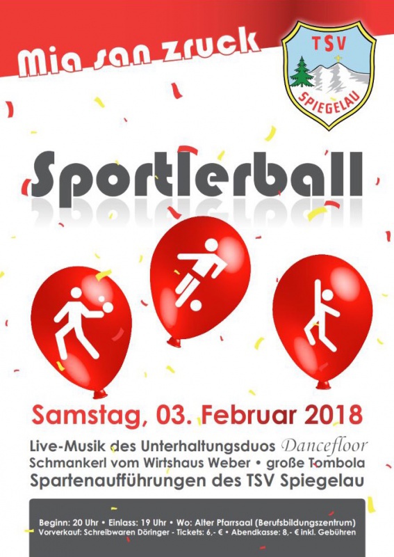Flyer/Grafik zum Event: Sportlerball - TSV Spiegelau am Sa., 03.02.2018 von 20:00 bis 03:00 Uhr