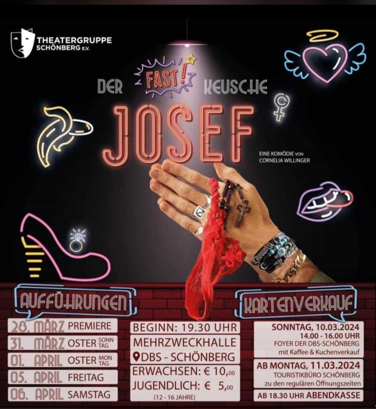 Flyer/Grafik zum Event: Der fast keusche Josef am Do., 28.03.2024 - Sa., 06.04.2024