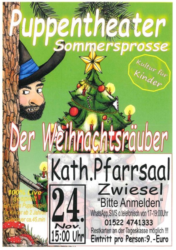 Flyer/Grafik zum Event: Puppentheater Sommersprosse am Mo., 24.11.2025 von 15:00 bis 15:45 Uhr