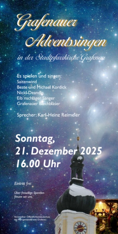 Flyer/Grafik zum Event: Grafenauer Adventssingen 2025 am So., 21.12.2025 ab 16:00 Uhr
