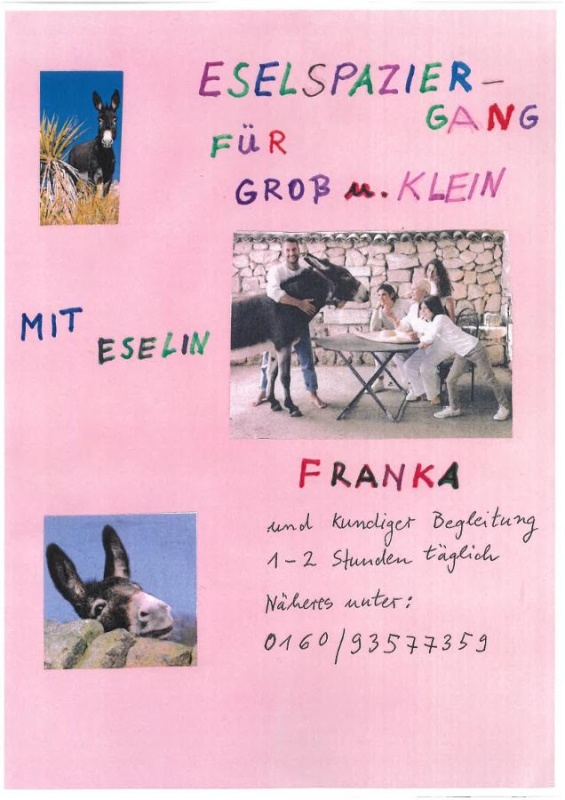 Flyer/Grafik zum Event: Spaziergang mit Eselin Franka am Mi., 24.01.2024 - Di., 31.12.2024