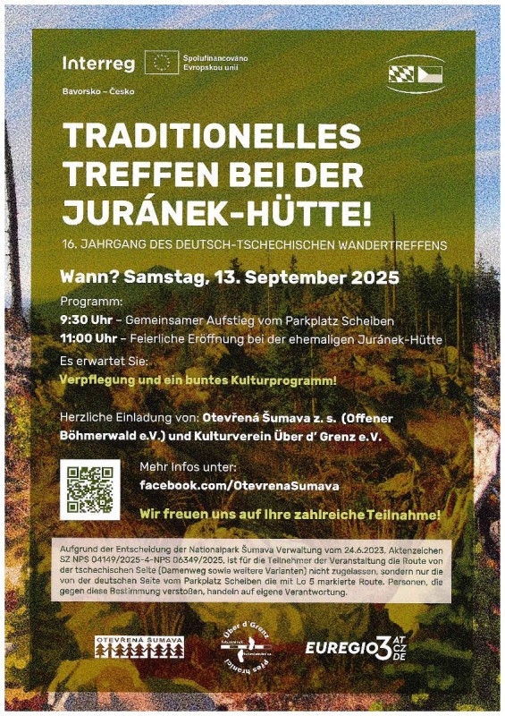 Flyer/Grafik zum Event: Traditionelles Treffen bei der Juránek-Hütte am Sa., 13.09.2025 von 09:30 bis 14:00 Uhr