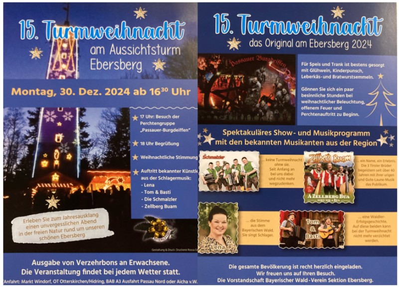 Flyer/Grafik zum Event: 15. Turmweihnacht am Aussichtsturm Ebersberg am Mo., 30.12.2024 ab 16:30 Uhr