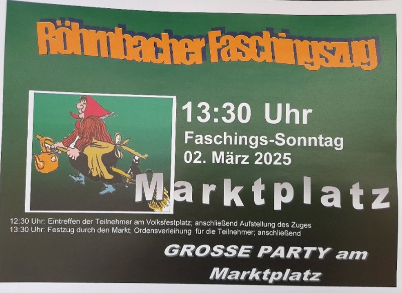 Flyer/Grafik zum Event: Röhrnbacher Faschingszug am So., 02.03.2025 ab 13:30 Uhr