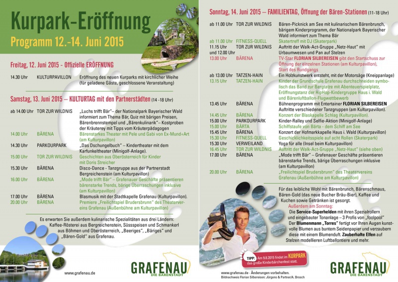 Flyer/Grafik zum Event: Kurpark Eröffnung Grafenau am Fr., 12.06.2015 - So., 14.06.2015