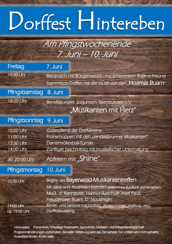 Flyer/Grafik zum Event: Dorffest Hintereben 07. - 10. Juni 2019 am Fr., 07.06.2019 - Mo., 10.06.2019