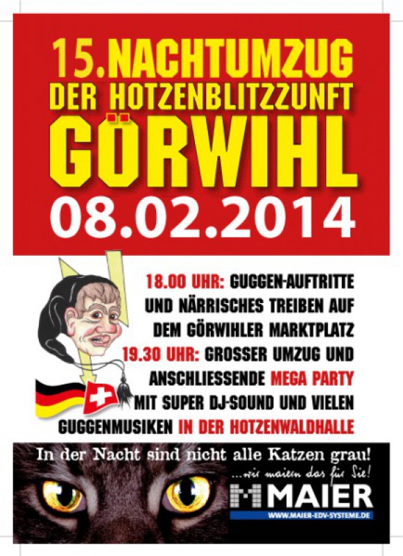 Flyer/Grafik zum Event: 15. Nachtumzug der Hotzenblitz Zunft am Sa., 08.02.2014 von 18:00 bis 03:00 Uhr
