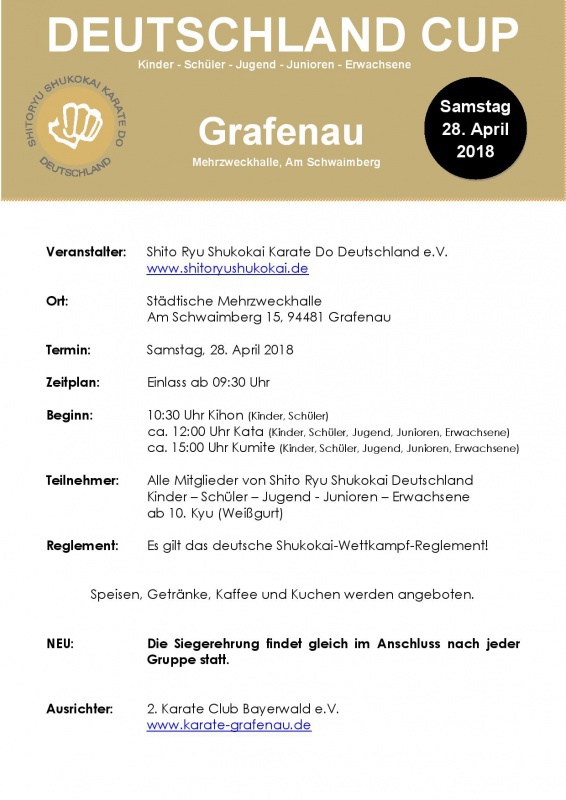 Flyer/Grafik zum Event: Shitoryu Shukokai Karate Deutschland Cup 2018 am Sa., 28.04.2018 von 09:30 bis 17:30 Uhr