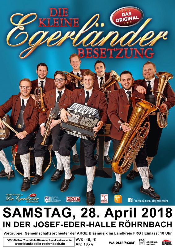Flyer/Grafik zum Event: Konzert - Die kleine Egerländer Besetzung am Sa., 28.04.2018 ab 18:00 Uhr