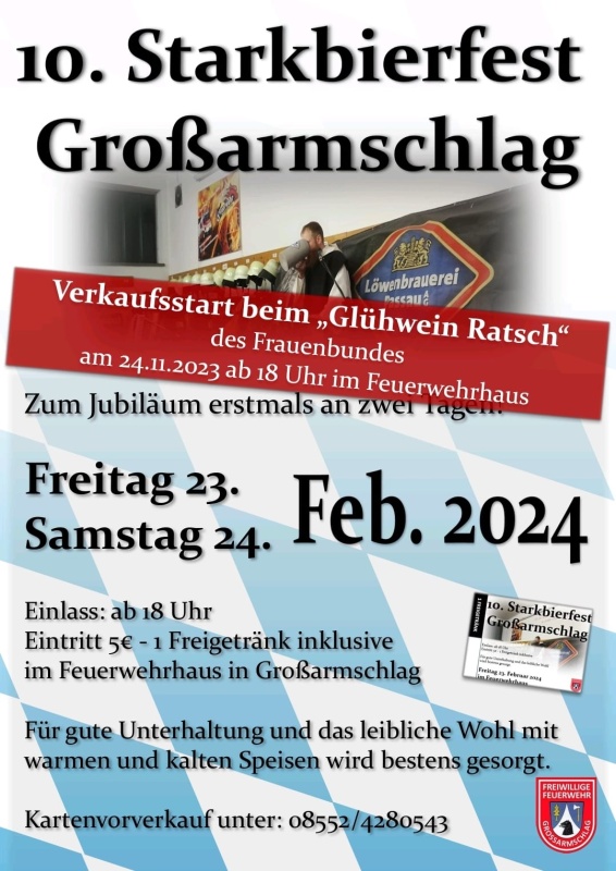 Flyer/Grafik zum Event: Starkbierfest Großarmschlag 2024 am Fr., 23.02.2024 - Sa., 24.02.2024