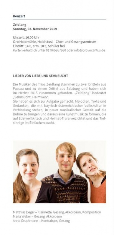 Flyer/Grafik zum Event: Zeidlang - Lieder von Liebe und Sehnsucht am So., 03.11.2019 von 16:00 bis 18:00 Uhr