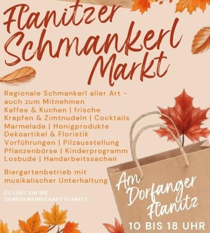 Flyer/Grafik zum Event: Schmankerlmarkt im Ortsteil Flanitz am So., 21.09.2025 von 10:00 bis 20:00 Uhr