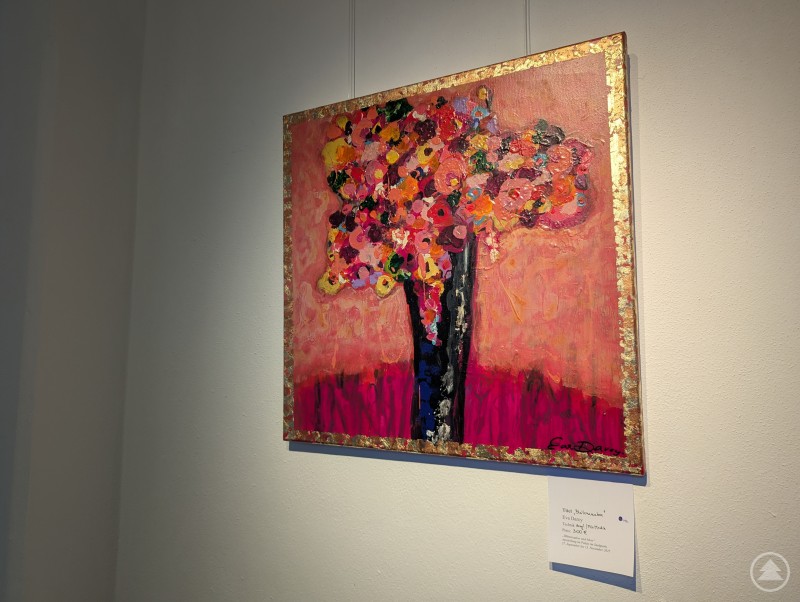 Acrylbild mit floralem Motiv in verschiedenen Rottönen