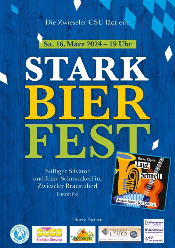 Flyer/Grafik zum Event: Starkbierfest am Sa., 16.03.2024 von 19:00 bis 23:00 Uhr