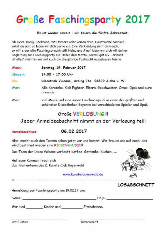 Flyer/Grafik zum Event: Große Faschingsparty 2017 am So., 19.02.2017 von 14:00 bis 17:00 Uhr