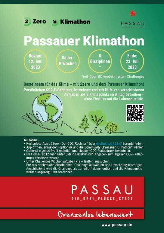 Flyer/Grafik zum Event: 3. Passauer Klimathon am Mo., 12.06.2023 - So., 23.07.2023
