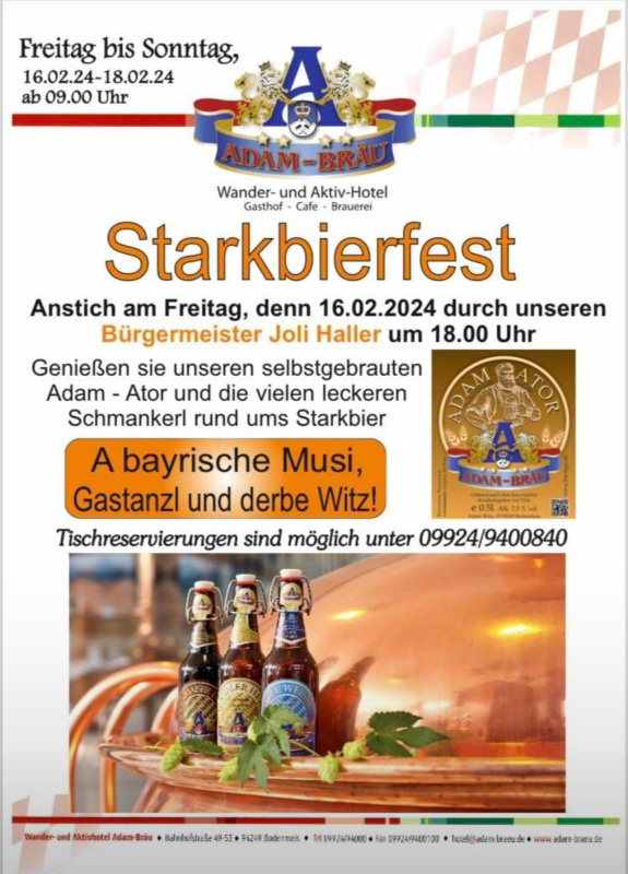 Flyer/Grafik zum Event: Starkbierfest Adam-Bräu am Fr., 16.02.2024 - So., 18.02.2024 ab 09:00 Uhr