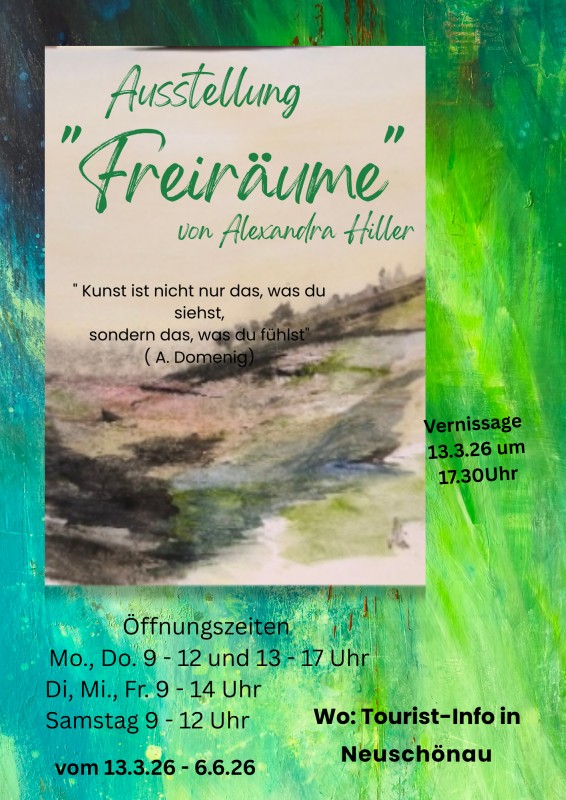 Flyer/Grafik zum Event: Ausstellung "Freiräume" von Alexandra Hiller am Fr., 13.03.2026 - Sa., 06.06.2026