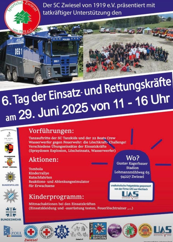 Flyer/Grafik zum Event: Tag der Rettungs- und Einsatzkräfte am So., 29.06.2025 von 11:00 bis 16:00 Uhr