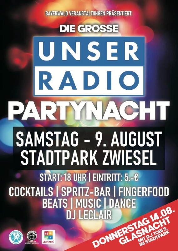 Flyer/Grafik zum Event: Warm up Glasnacht "Unser Radio Party" am Sa., 09.08.2025 ab 18:00 Uhr