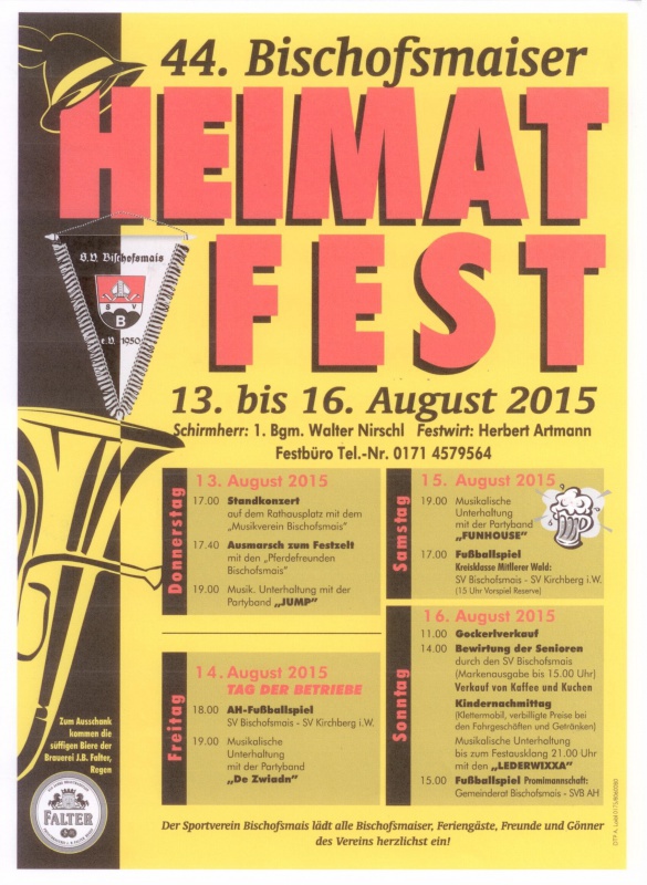 Flyer/Grafik zum Event: Heimatfest Bischofsmais am Do., 13.08.2015 - So., 16.08.2015 ab 17:00 Uhr